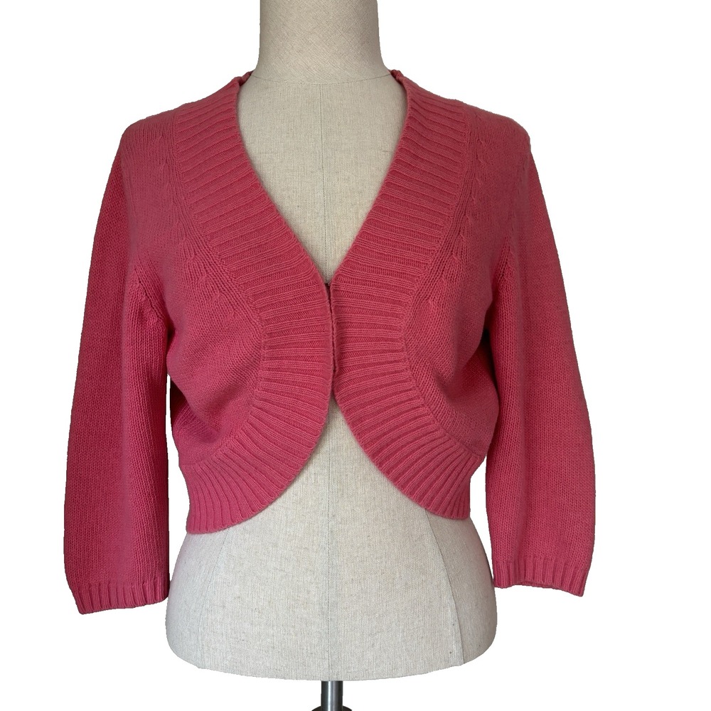I. N.C. Pink Cropped Shrug Bolero L Made In Italy Angora Rabbit Hair Wool Y2K